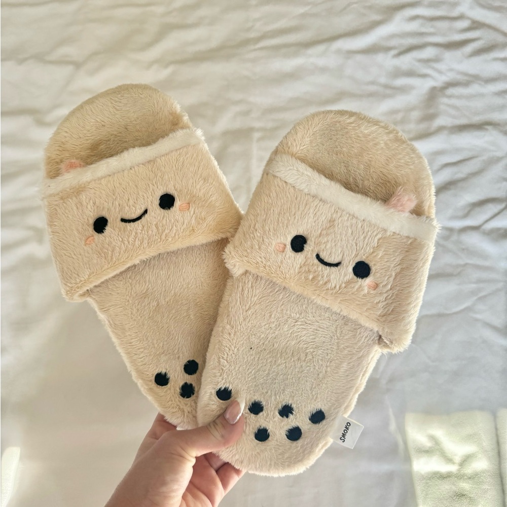 boba tea plush slippers